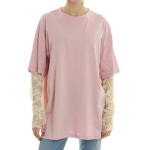 T-SHIRT MANICA IN PIZZO ROSA